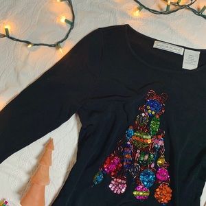Sequined Ornament Christmas Tree Design Tee